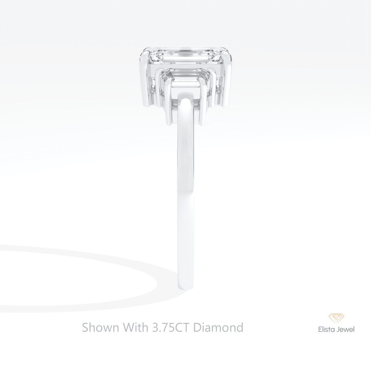 Emerald Cut Three Stone Lab Grown Diamond Ring in 18K Yellow Gold - Perspective View