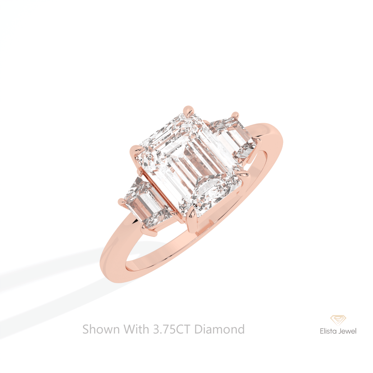 Emerald Cut Three Stone Lab Grown Diamond Ring in Platinum - Lifestyle View