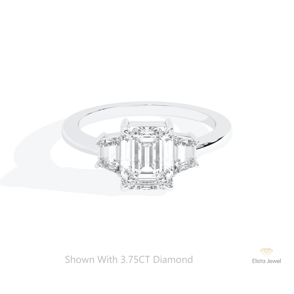 Emerald Cut Three Stone Lab Grown Diamond Ring in 14K Yellow Gold - Detail View