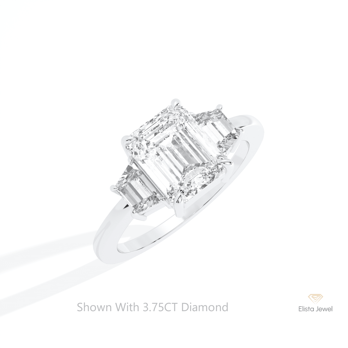 Emerald Cut Three Stone Lab Grown Diamond Ring in 14K Rose Gold - Profile View