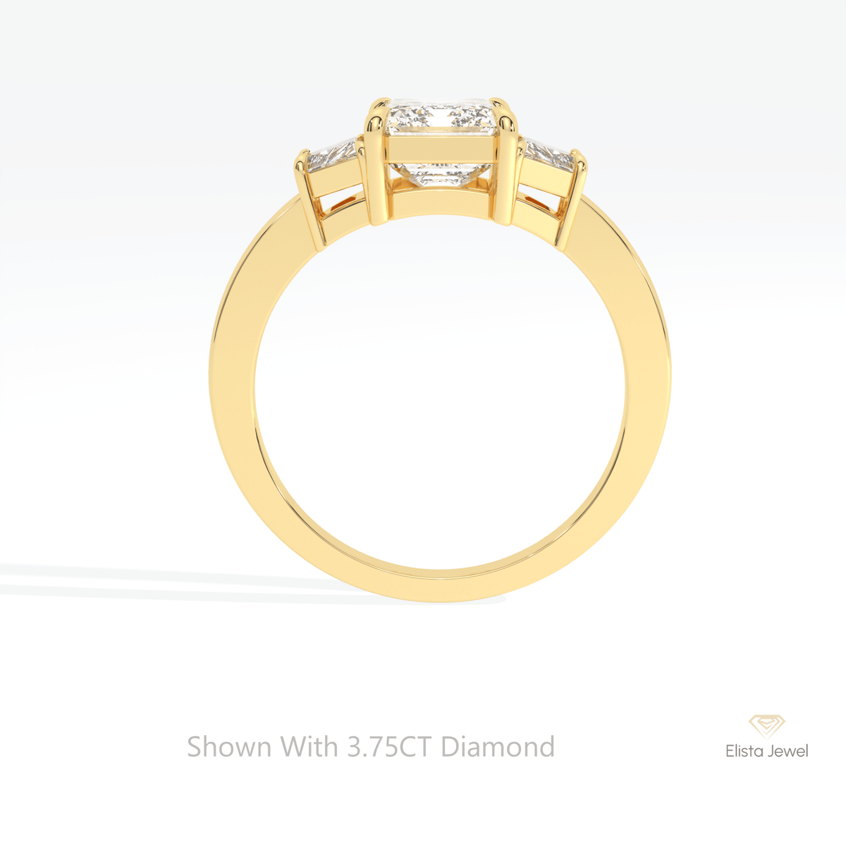 Emerald Cut Three Stone Lab Grown Diamond Ring in 10K Rose Gold - Angled View