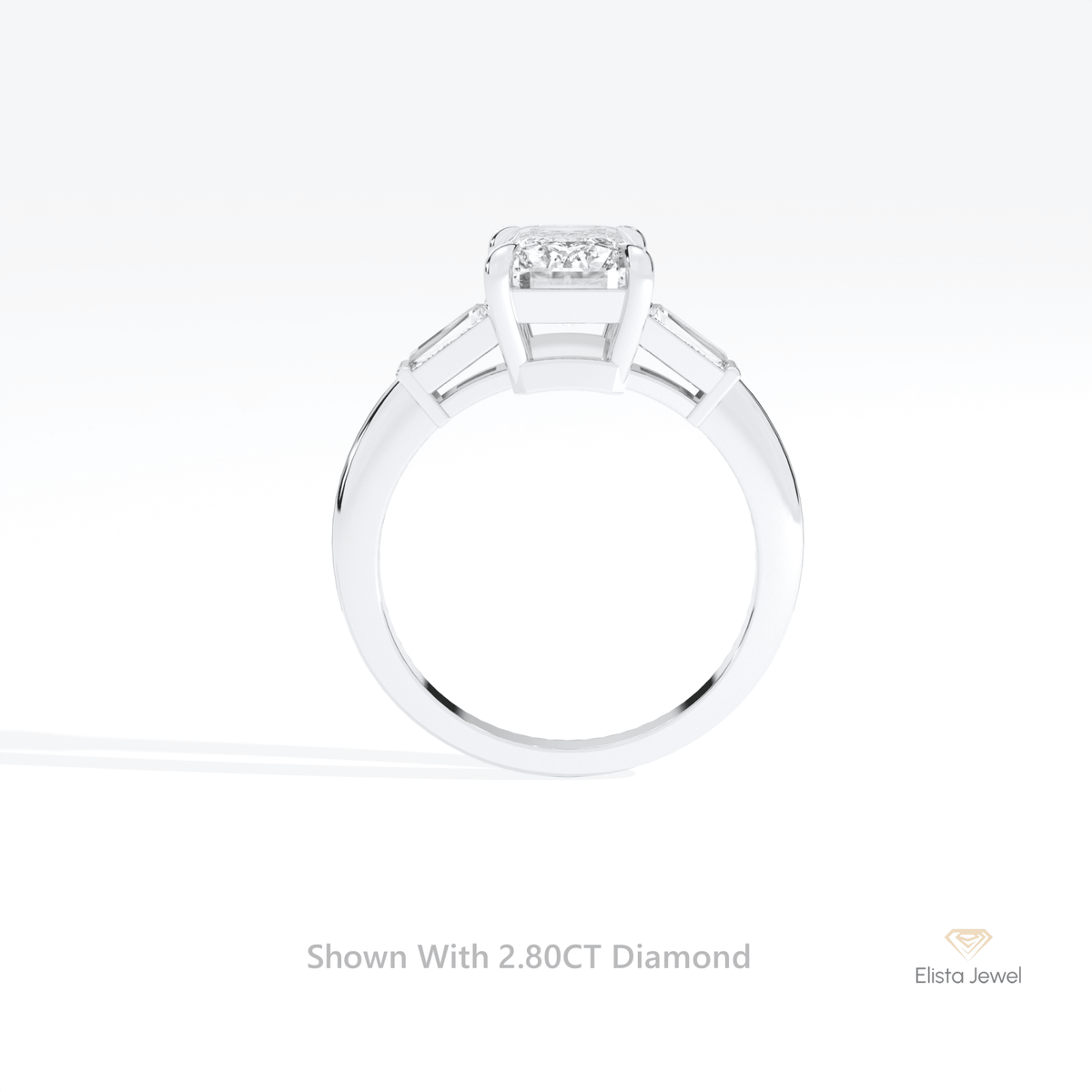 Emerald Cut Three Stone Wedding Lab Grown Diamond Ring in 14K Rose Gold - Profile View