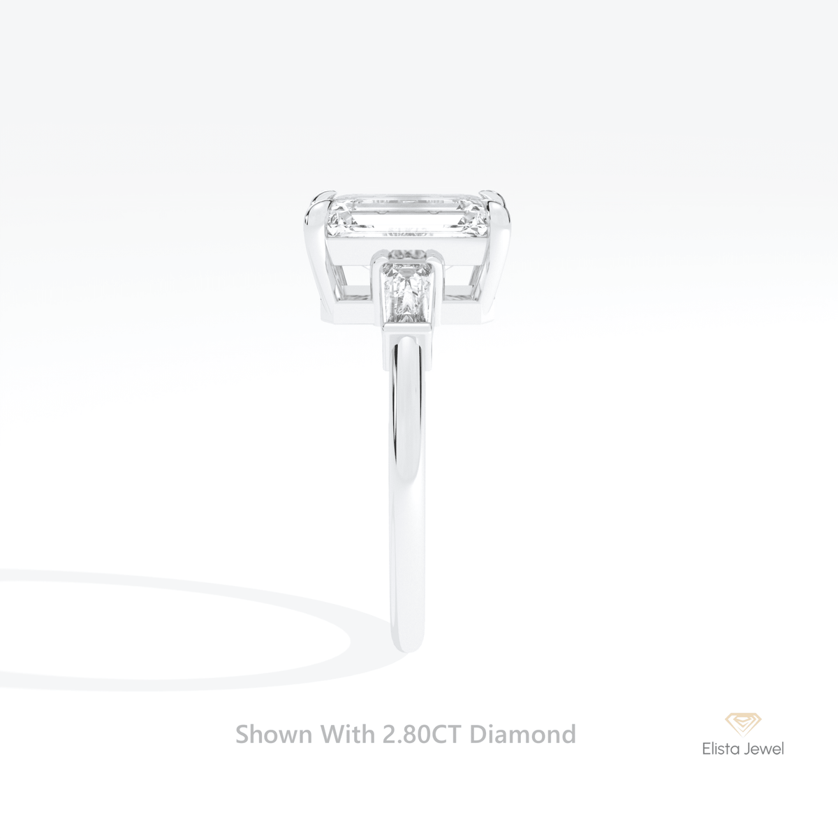 Emerald Cut Three Stone Wedding Lab Grown Diamond Ring in 14K Yellow Gold - Close-up View