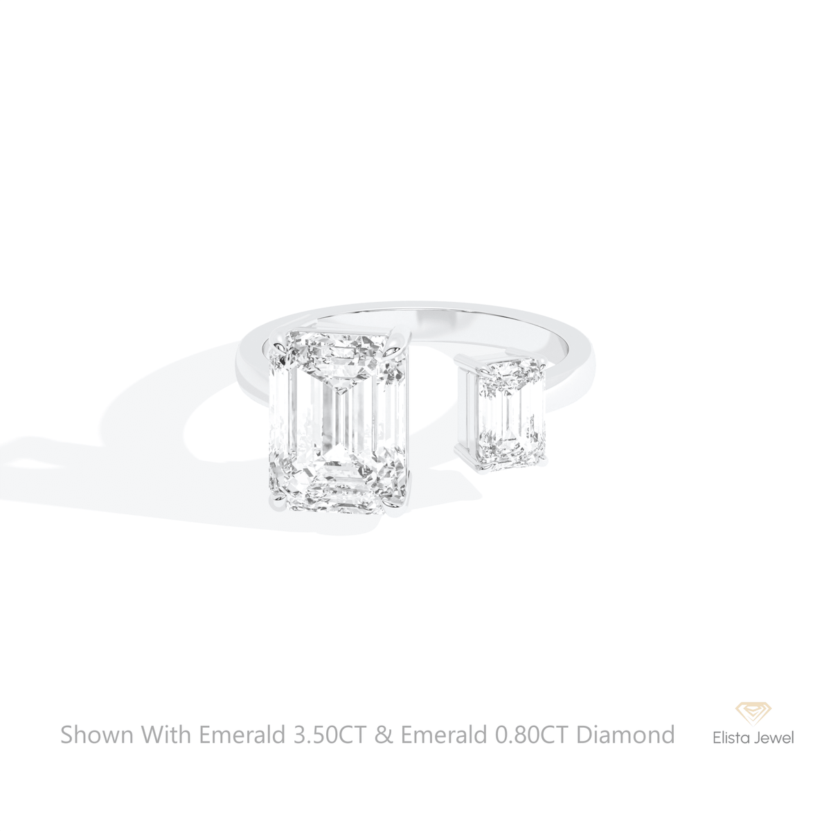 Emerald Cut Toi Et Moi Lab Grown Diamond Ring in 14K Yellow Gold - Detail View