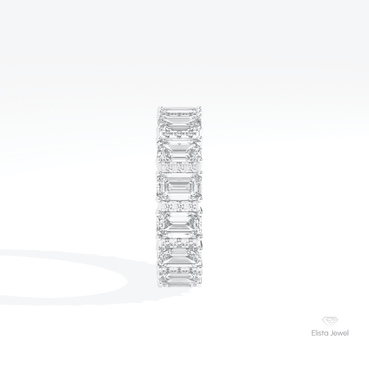 Emerald & Round Cut Full Eternity Wedding Lab Grown Diamond Band in 14K White Gold - Top View
