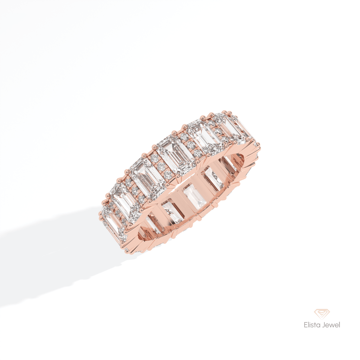 Emerald & Round Cut Full Eternity Wedding Lab Grown Diamond Band in Platinum - Lifestyle View