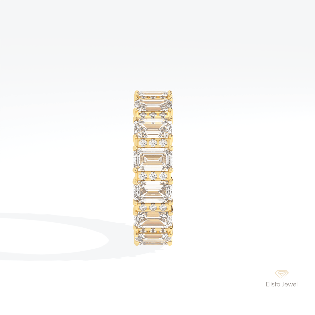 Emerald & Round Cut Full Eternity Wedding Lab Grown Diamond Band in 18K Yellow Gold - Perspective View