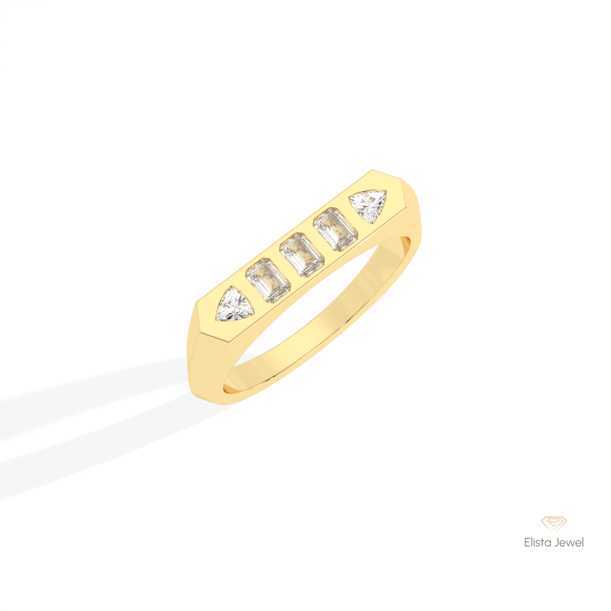 Emerald & Trilliant Cut Five Stone Lab Grown Diamond Band in 10K Yellow Gold - Side View