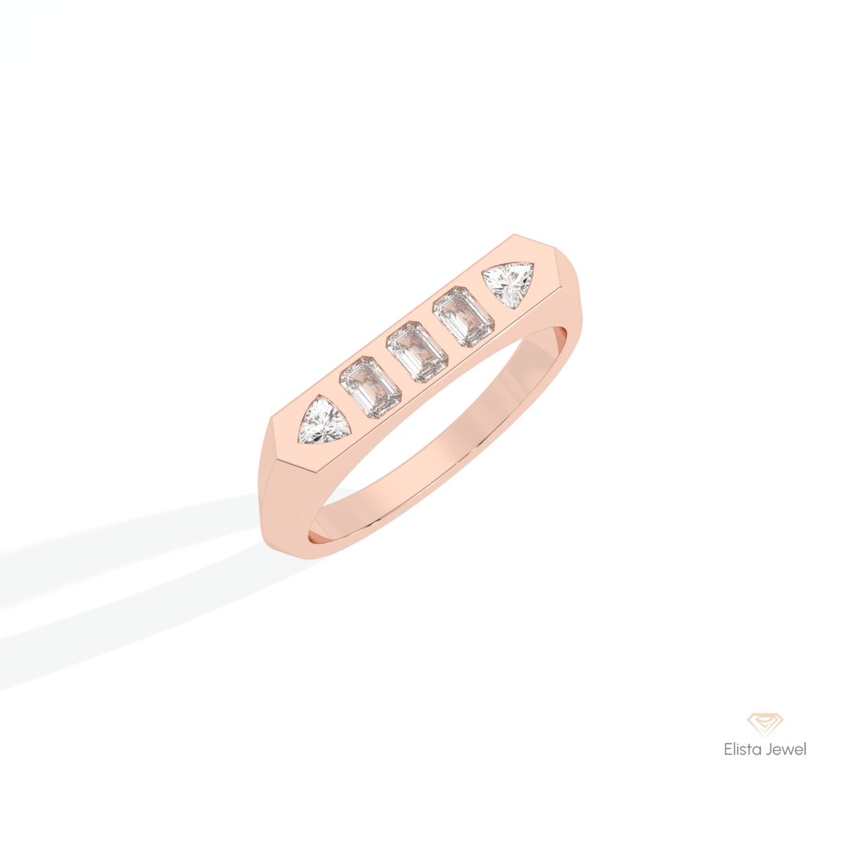 Emerald & Trilliant Cut Five Stone Lab Grown Diamond Band in Platinum - Lifestyle View