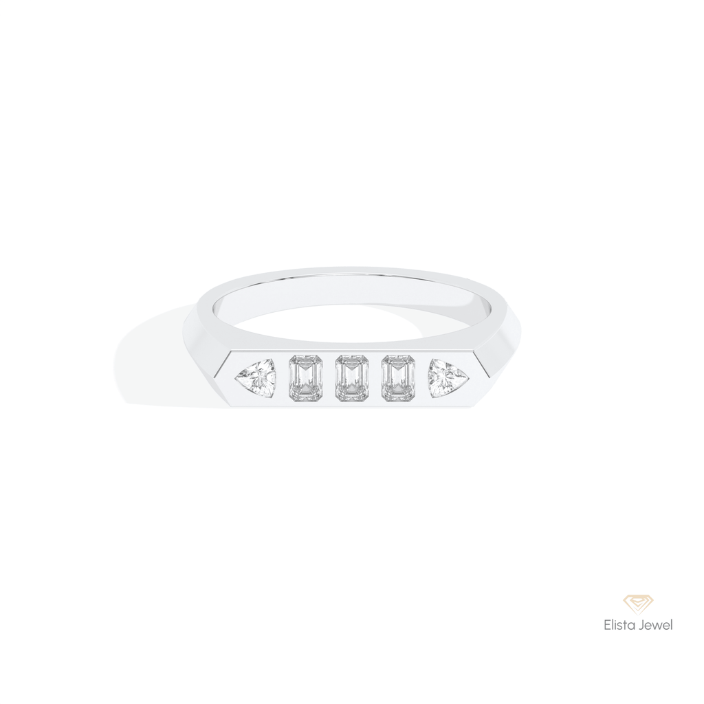 Emerald & Trilliant Cut Five Stone Lab Grown Diamond Band in 14K Yellow Gold - Detail View