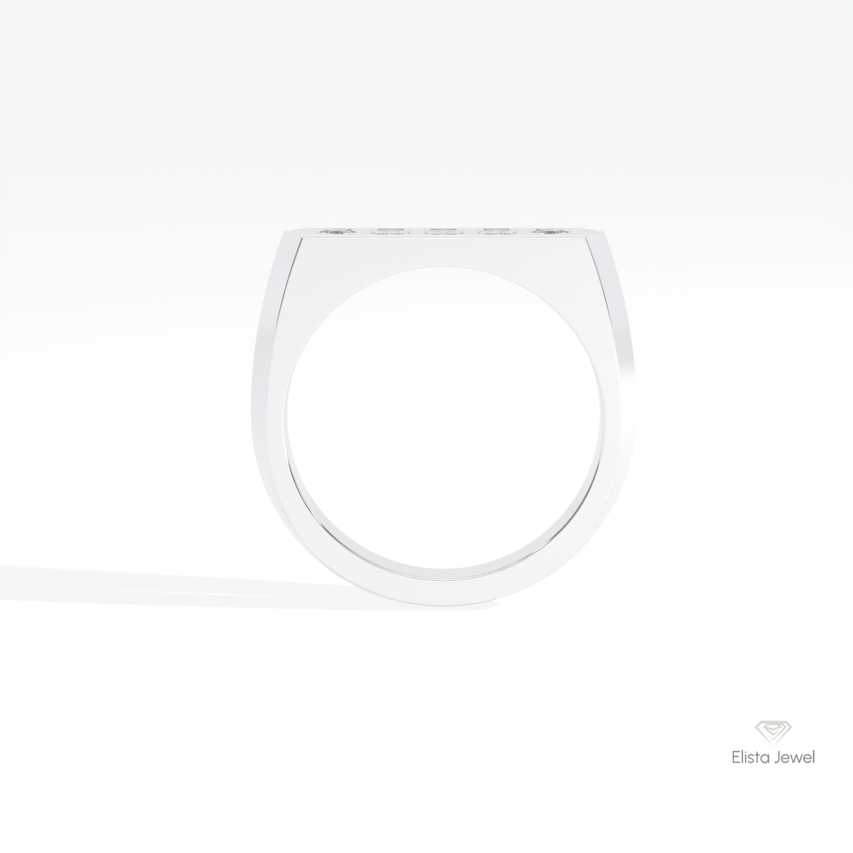 Emerald & Trilliant Cut Five Stone Lab Grown Diamond Band in 18K White Gold - Close-up View