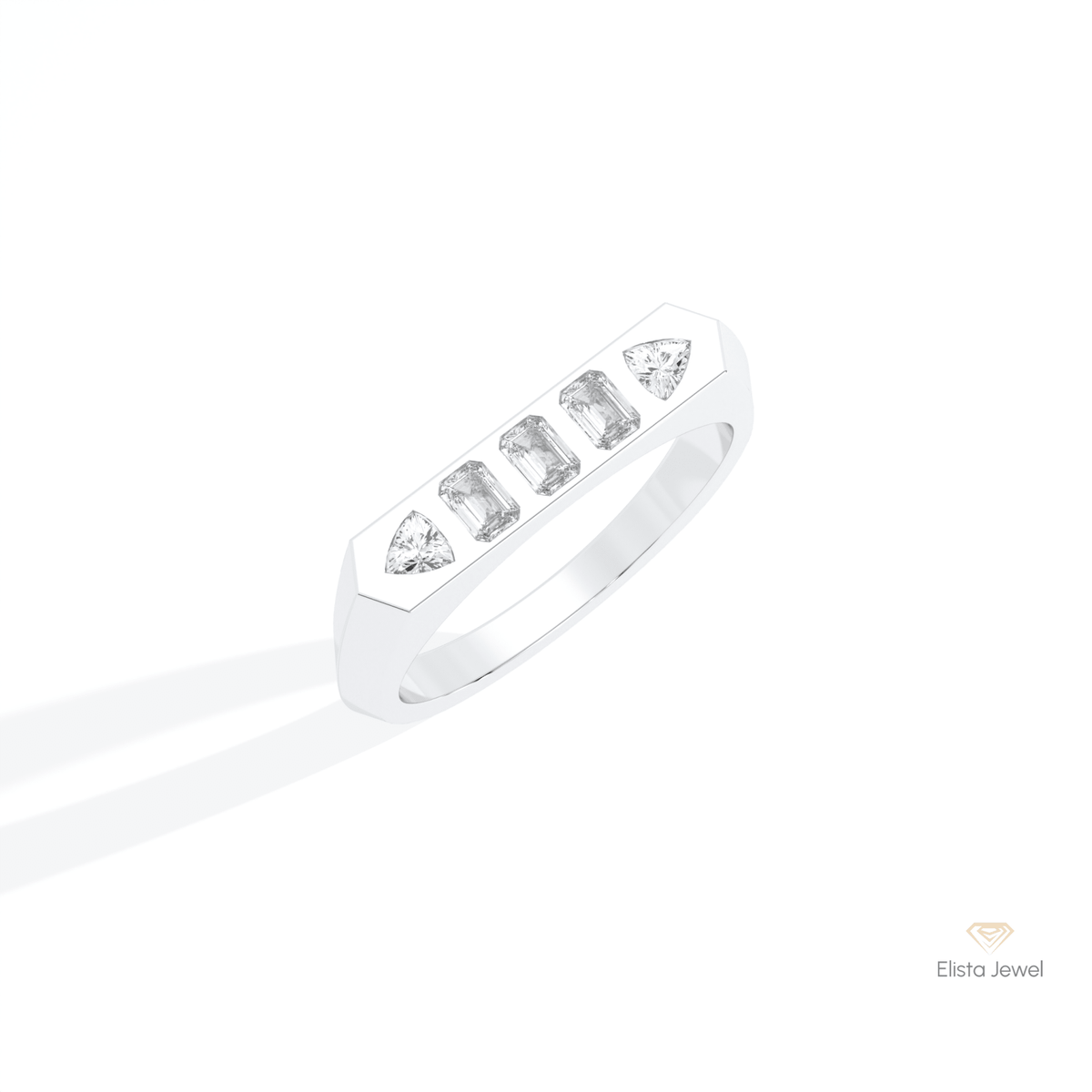 Emerald & Trilliant Cut Five Stone Lab Grown Diamond Band in 14K Rose Gold - Profile View