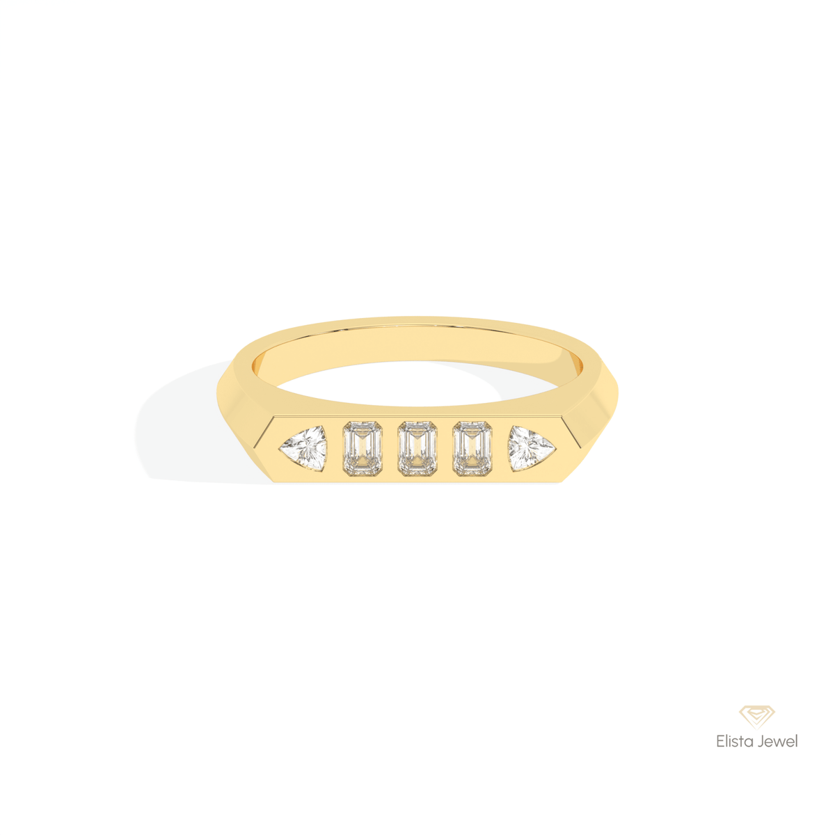 Emerald & Trilliant Cut Five Stone Lab Grown Diamond Band in 10K White Gold - Front View