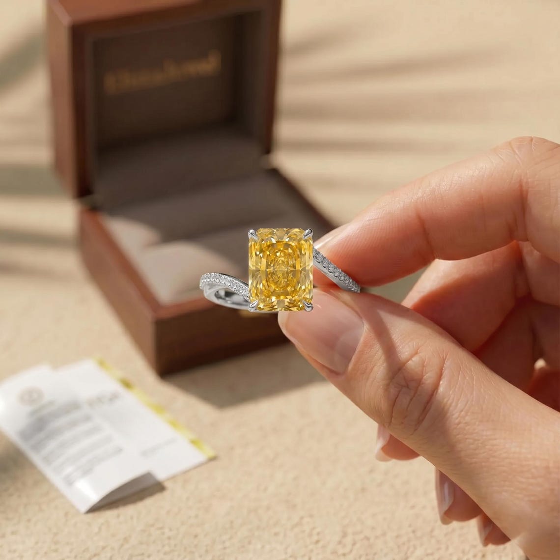 Fancy Yellow Radiant Lab Grown Diamond Bypass Engagement Ring, Modern Statement Cocktail Ring