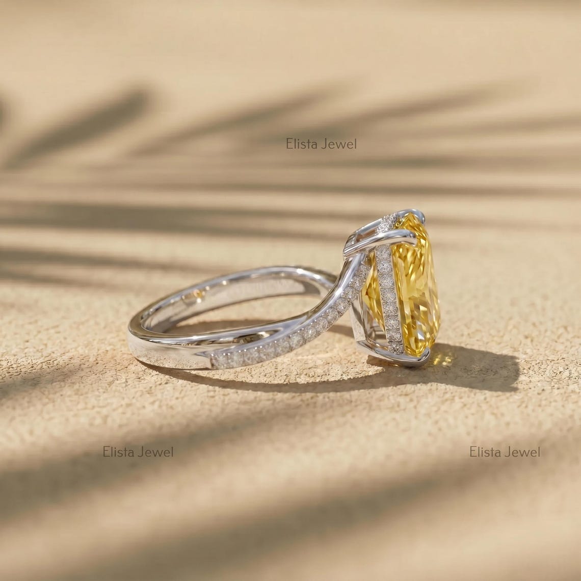 Fancy Yellow Radiant Lab Grown Diamond Bypass Engagement Ring, Modern Statement Cocktail Ring