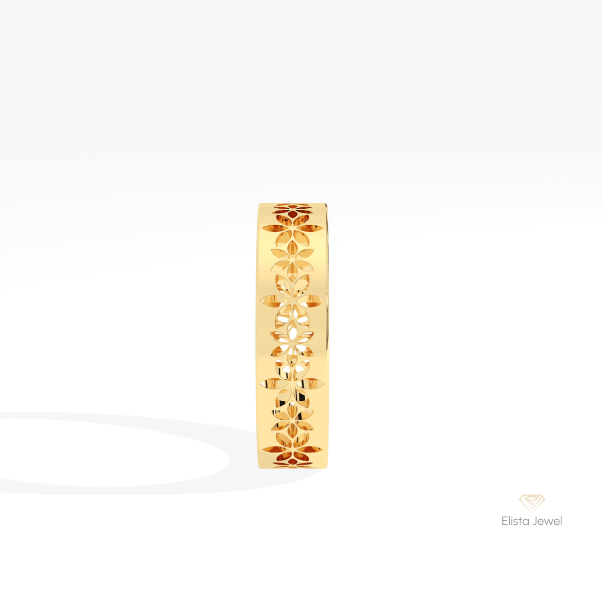 Floral Style Wedding Lab Grown Diamond Band in 14K White Gold - Top View
