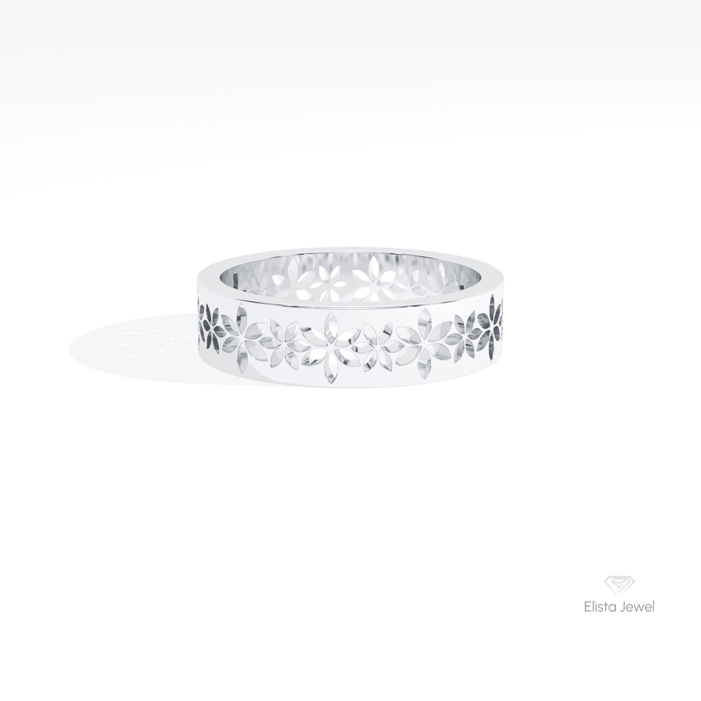 Floral Style Wedding Lab Grown Diamond Band in 14K Yellow Gold - Detail View