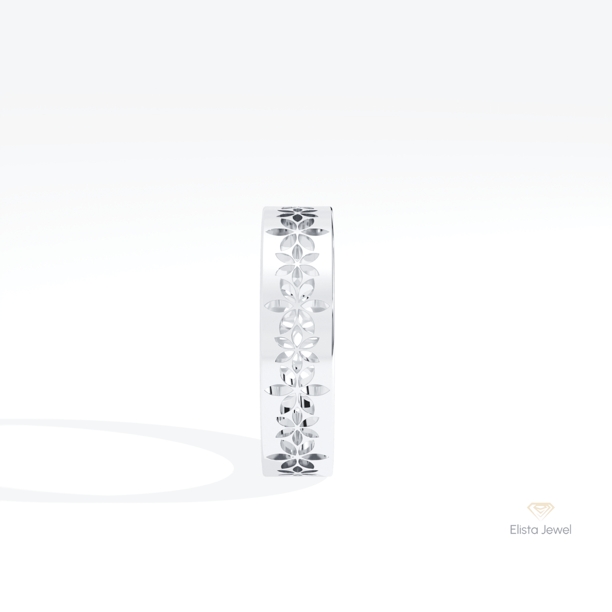Floral Style Wedding Lab Grown Diamond Band in 18K Yellow Gold - Perspective View