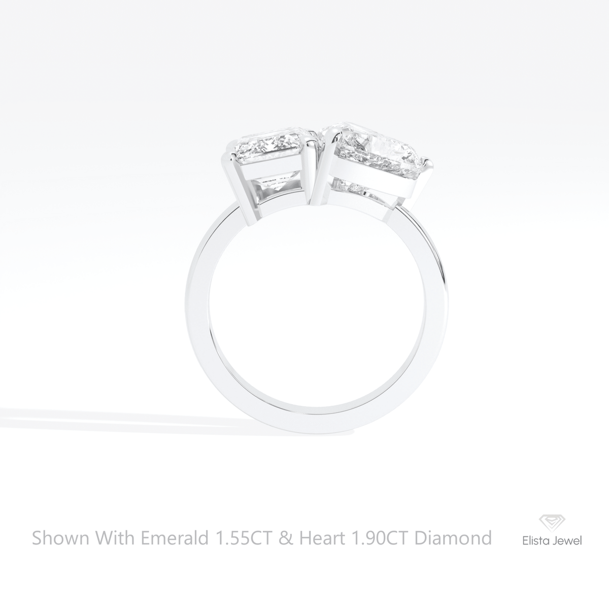 Heart And Emerald Cut Toi Et Moi Lab Grown Diamond Ring in 18K White Gold - Close-up View