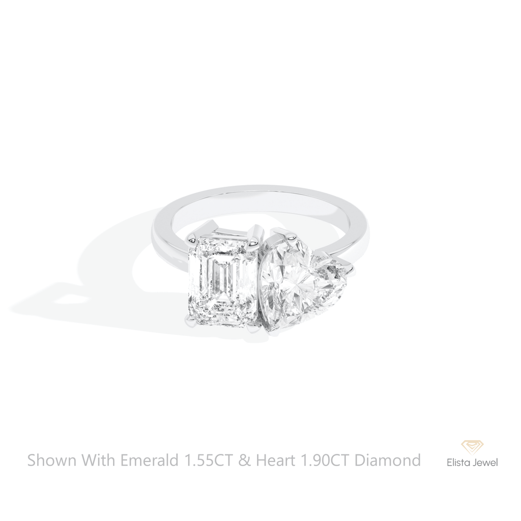 Heart And Emerald Cut Toi Et Moi Lab Grown Diamond Ring in 14K Yellow Gold - Detail View