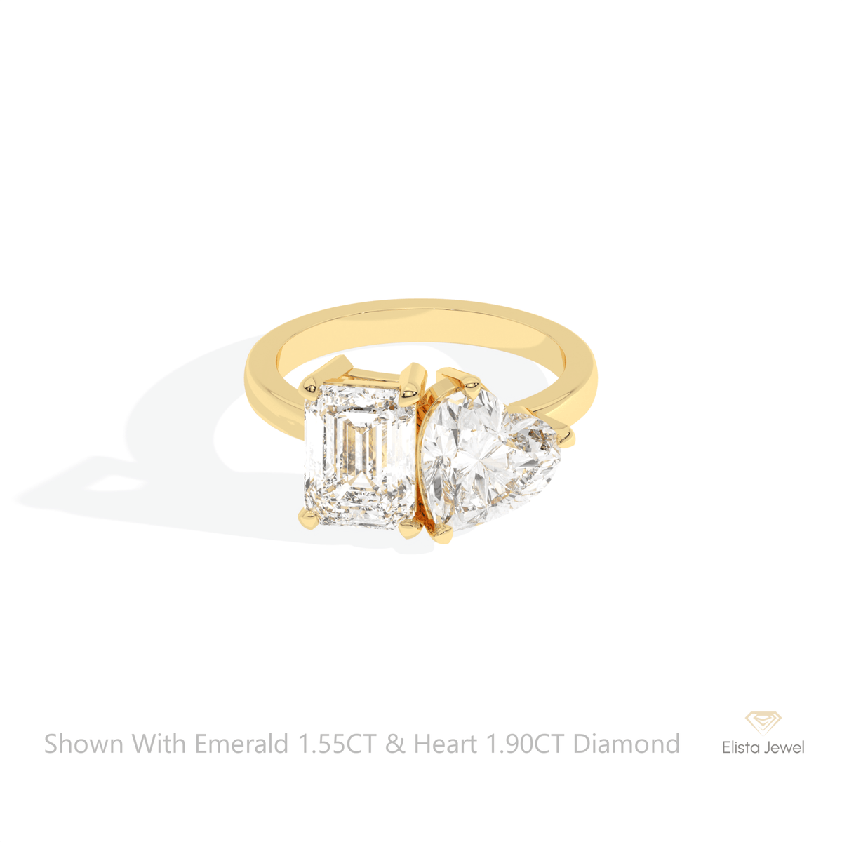 Heart And Emerald Cut Toi Et Moi Lab Grown Diamond Ring in 18K Rose Gold - Ring on Hand View