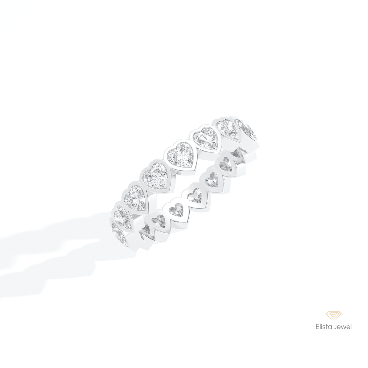 Heart Cut Bezel Full Eternity Lab Grown Diamond Band in 10K Yellow Gold - Side View
