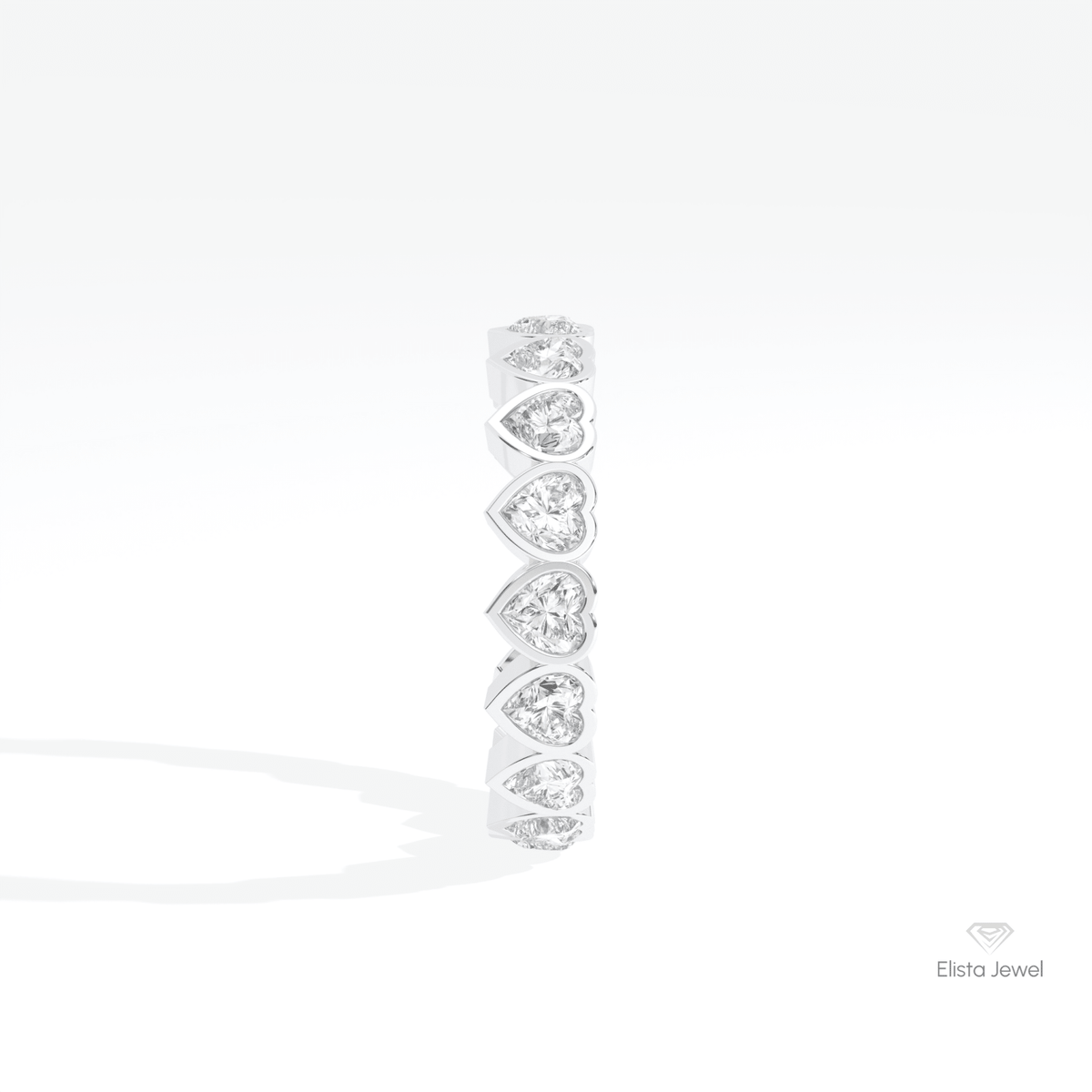 Heart Cut Bezel Full Eternity Lab Grown Diamond Band in 14K White Gold - Top View