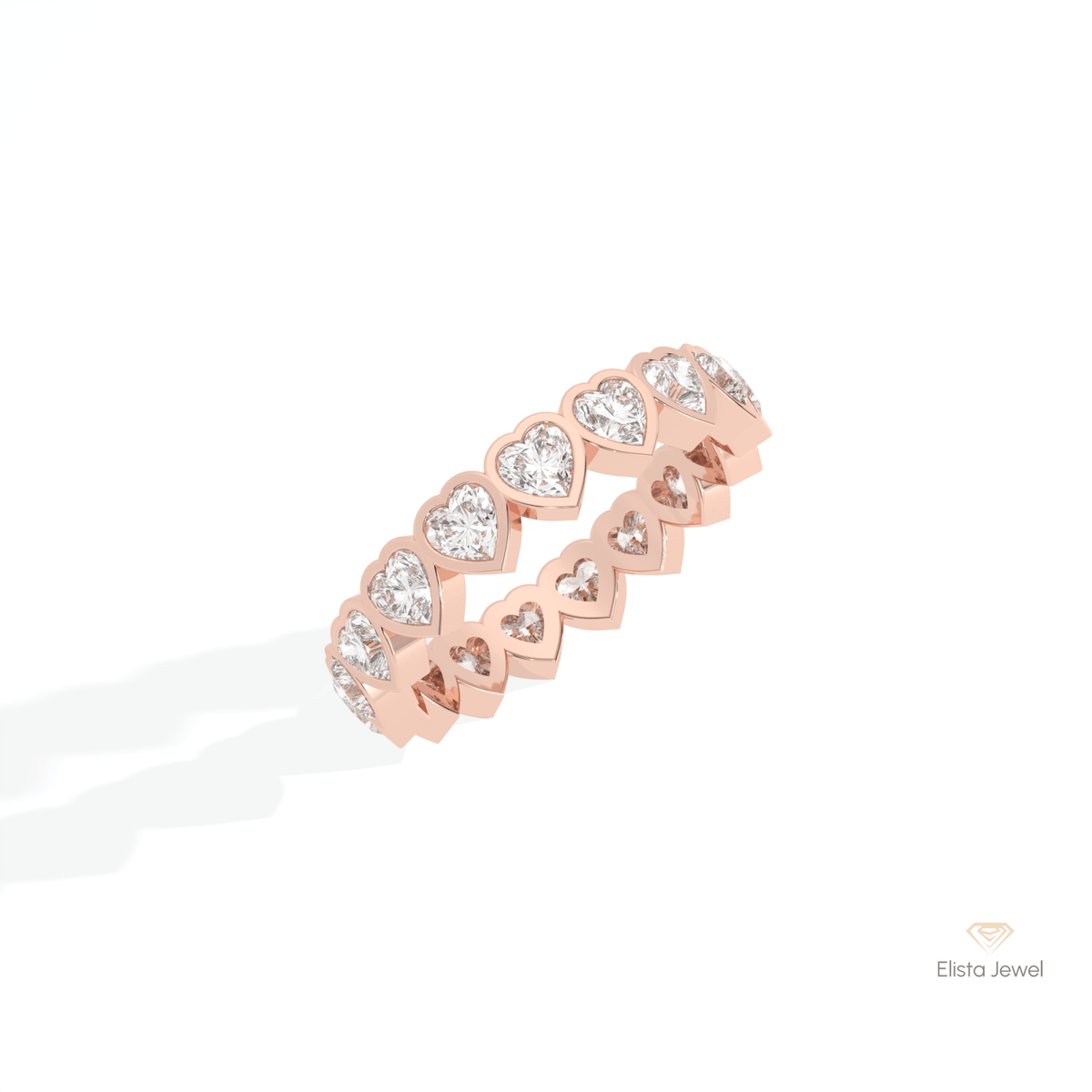 Heart Cut Bezel Full Eternity Lab Grown Diamond Band in 14K Rose Gold - Profile View