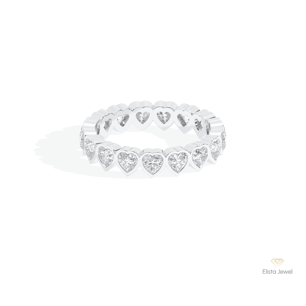 Heart Cut Bezel Full Eternity Lab Grown Diamond Band in 10K White Gold - Front View