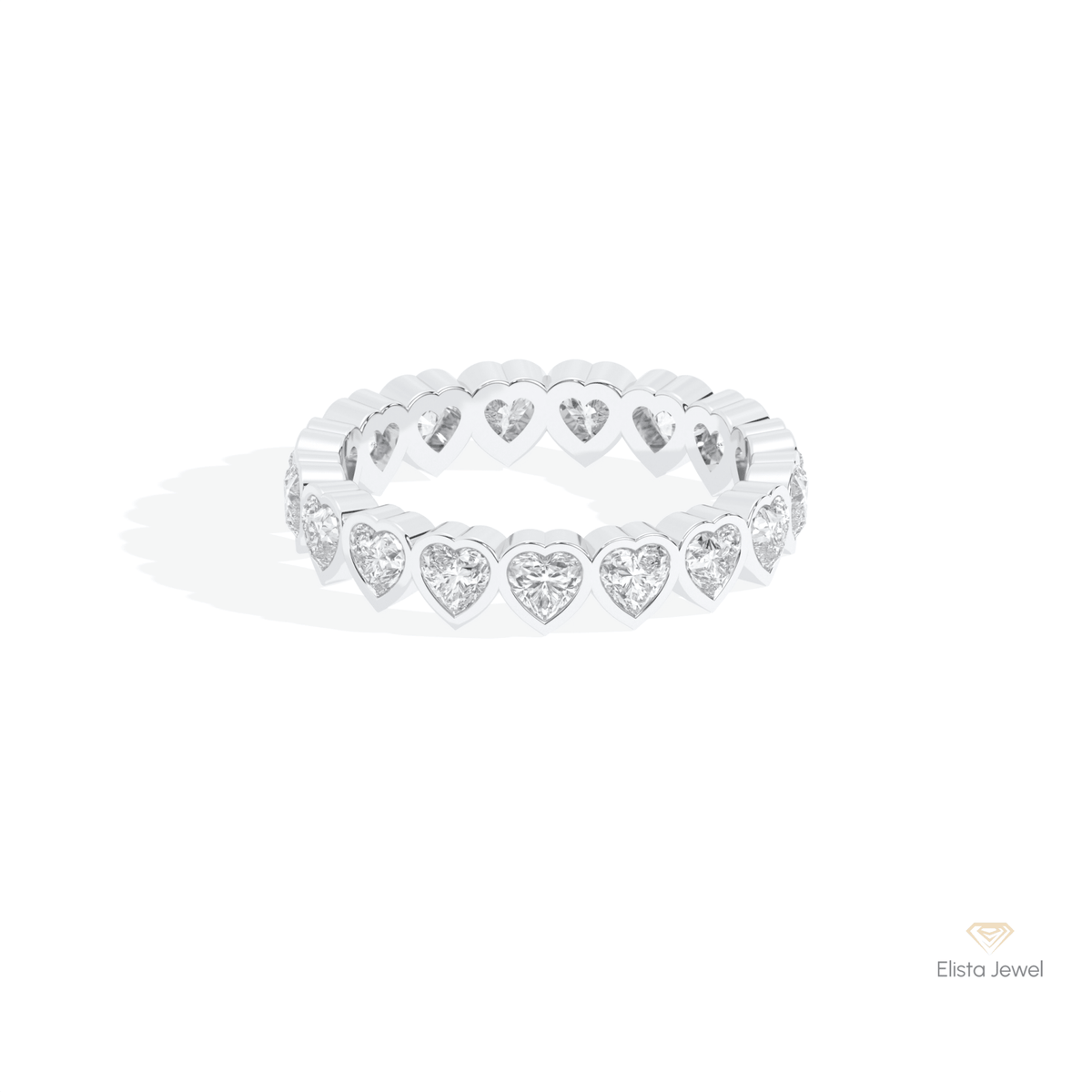 Heart Cut Bezel Full Eternity Lab Grown Diamond Band in 10K White Gold - Front View