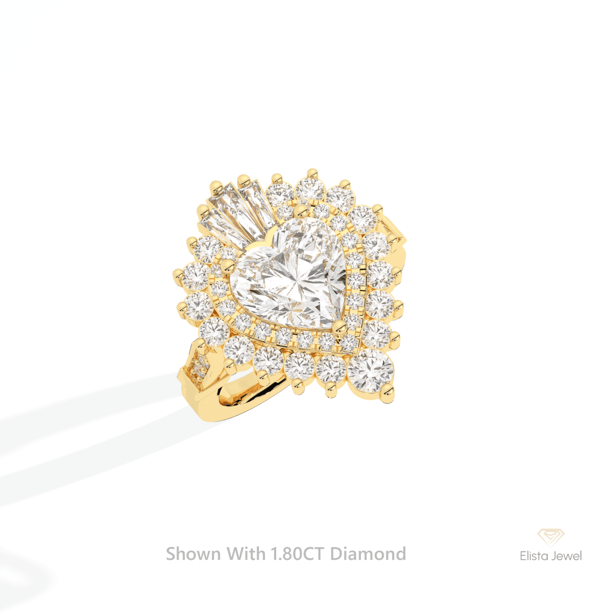 Heart Cut Double Halo Art Deco Lab Grown Diamond Ring in 14K Rose Gold - Profile View