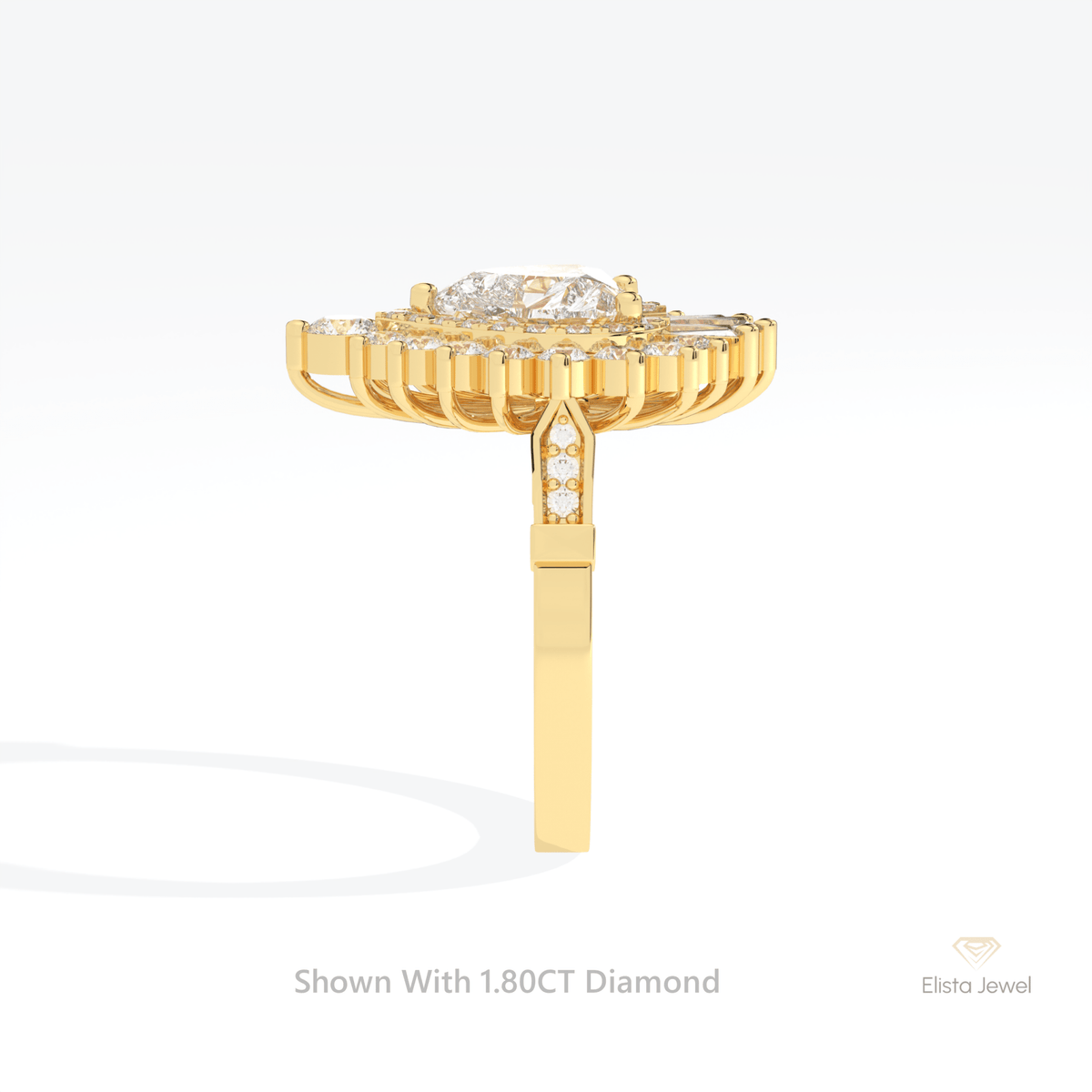 Heart Cut Double Halo Art Deco Lab Grown Diamond Ring in 18K Yellow Gold - Perspective View