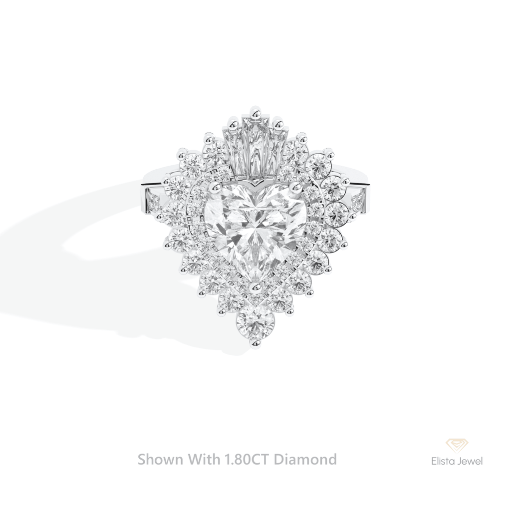 Heart Cut Double Halo Art Deco Lab Grown Diamond Ring in 10K White Gold - Front View