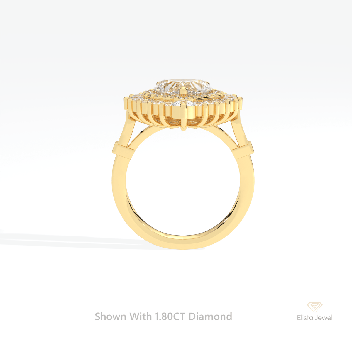 Heart Cut Double Halo Art Deco Lab Grown Diamond Ring in 18K White Gold - Close-up View