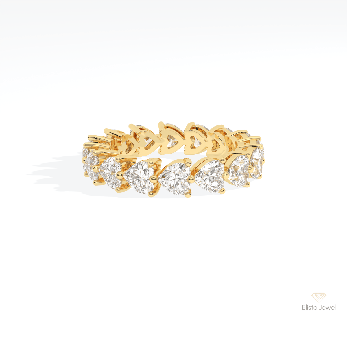 Heart Cut Full Eternity Wedding Lab Grown Diamond Band in 18K Rose Gold - Ring on Hand View