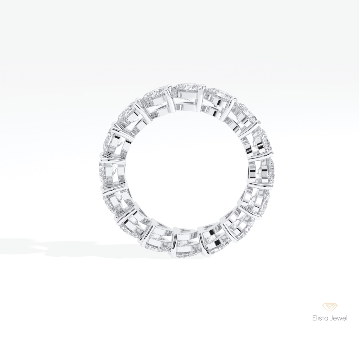 Heart Cut Full Eternity Wedding Lab Grown Diamond Band in 18K White Gold - Close-up View