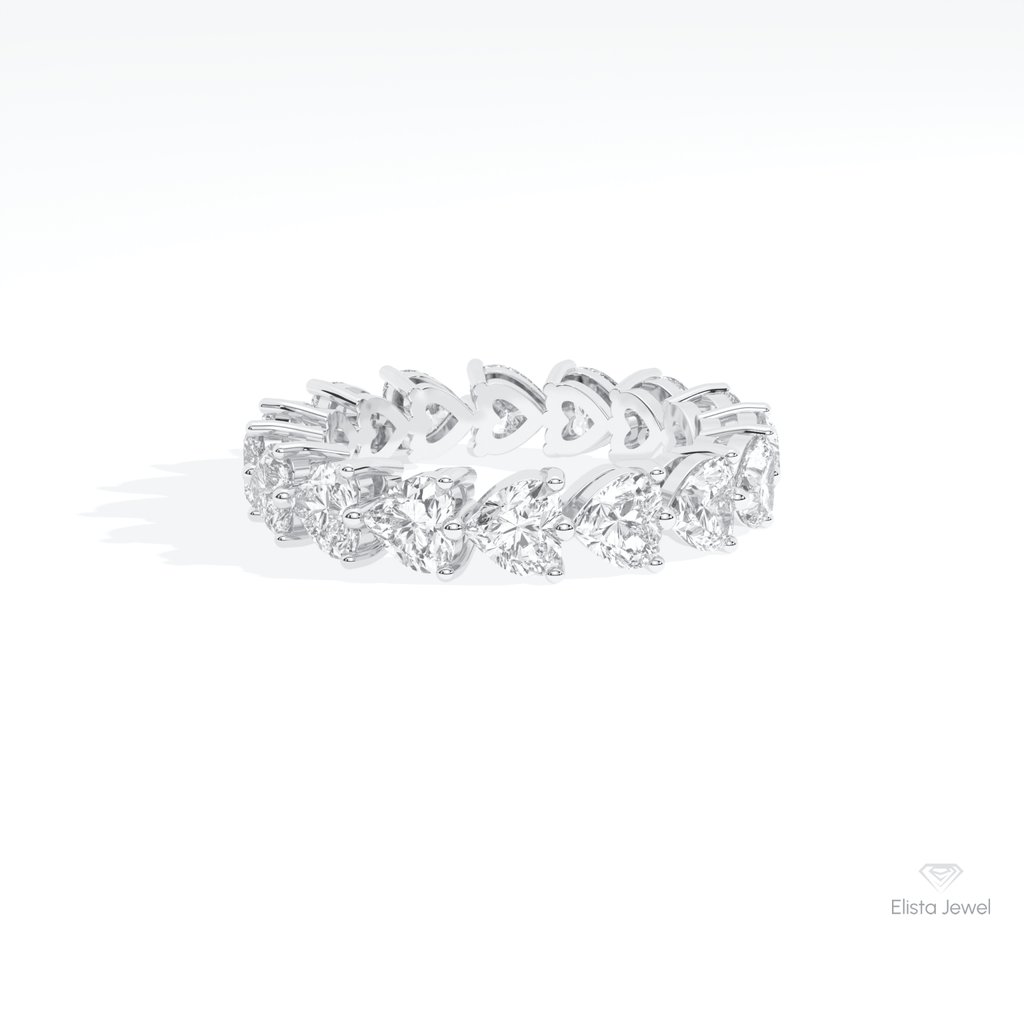 Heart Cut Full Eternity Wedding Lab Grown Diamond Band in 14K Yellow Gold - Detail View