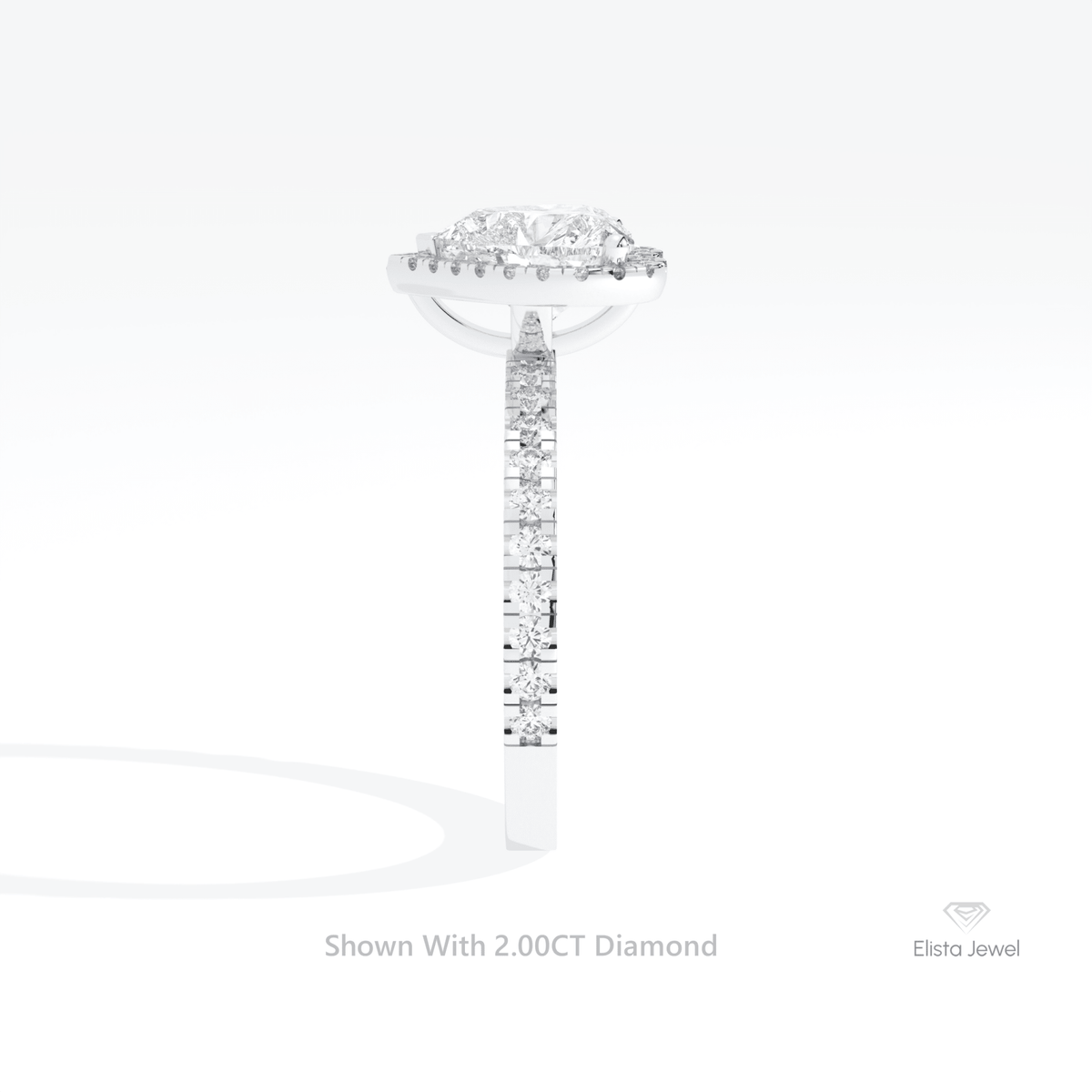 Heart Cut Halo Engagement Lab Grown Diamond Ring in 14K White Gold - Top View