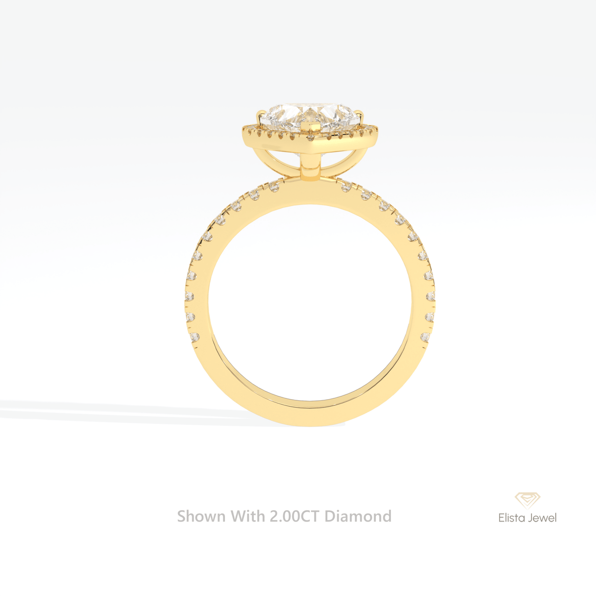 Heart Cut Halo Engagement Lab Grown Diamond Ring in 18K White Gold - Close-up View