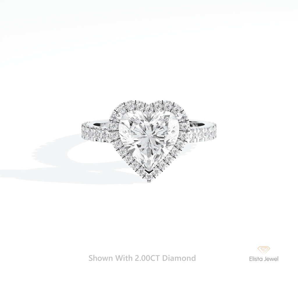 Heart Cut Halo Engagement Lab Grown Diamond Ring in 10K White Gold - Front View