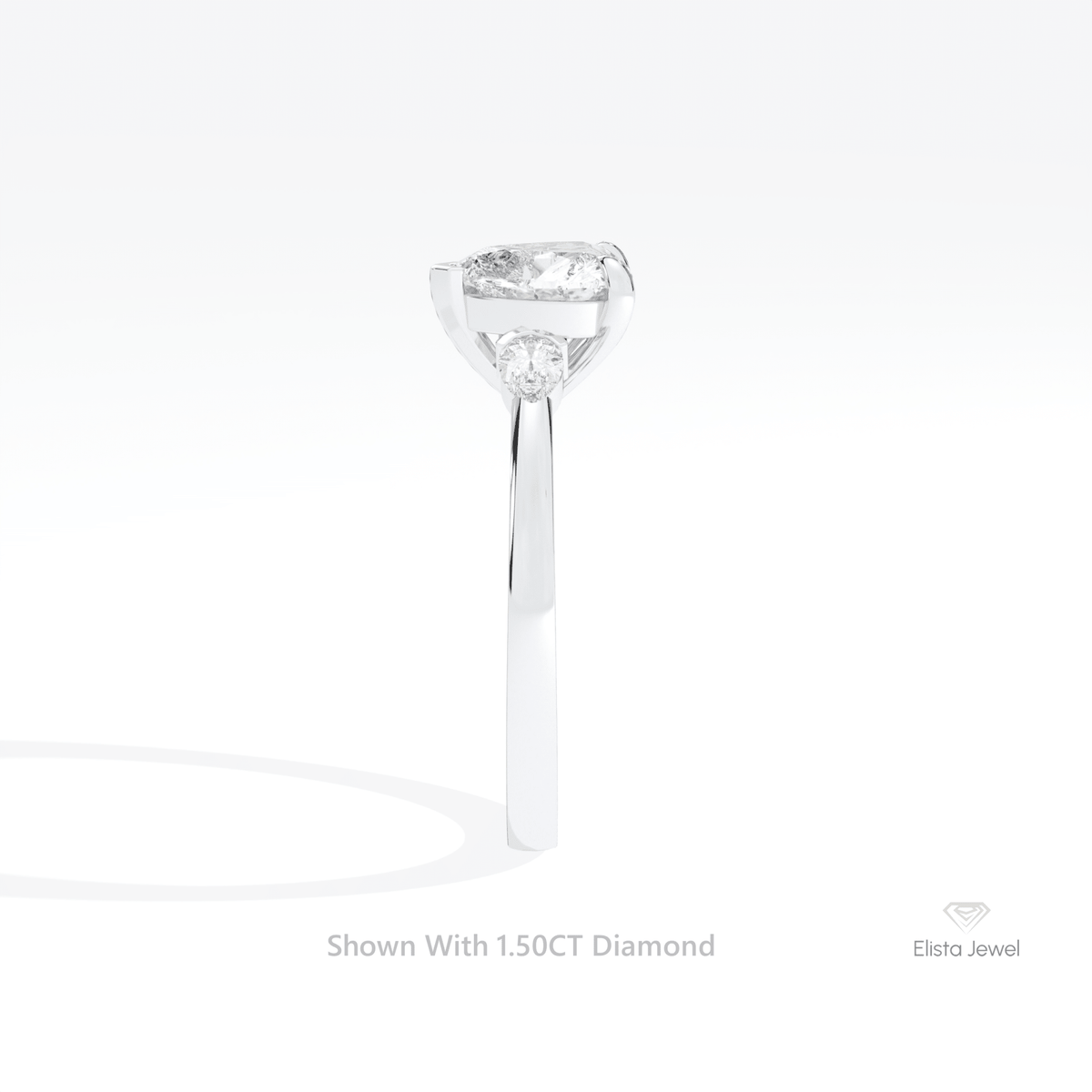 Heart Cut Three Stone Engagement Lab Grown Diamond Ring in 18K Yellow Gold - Perspective View