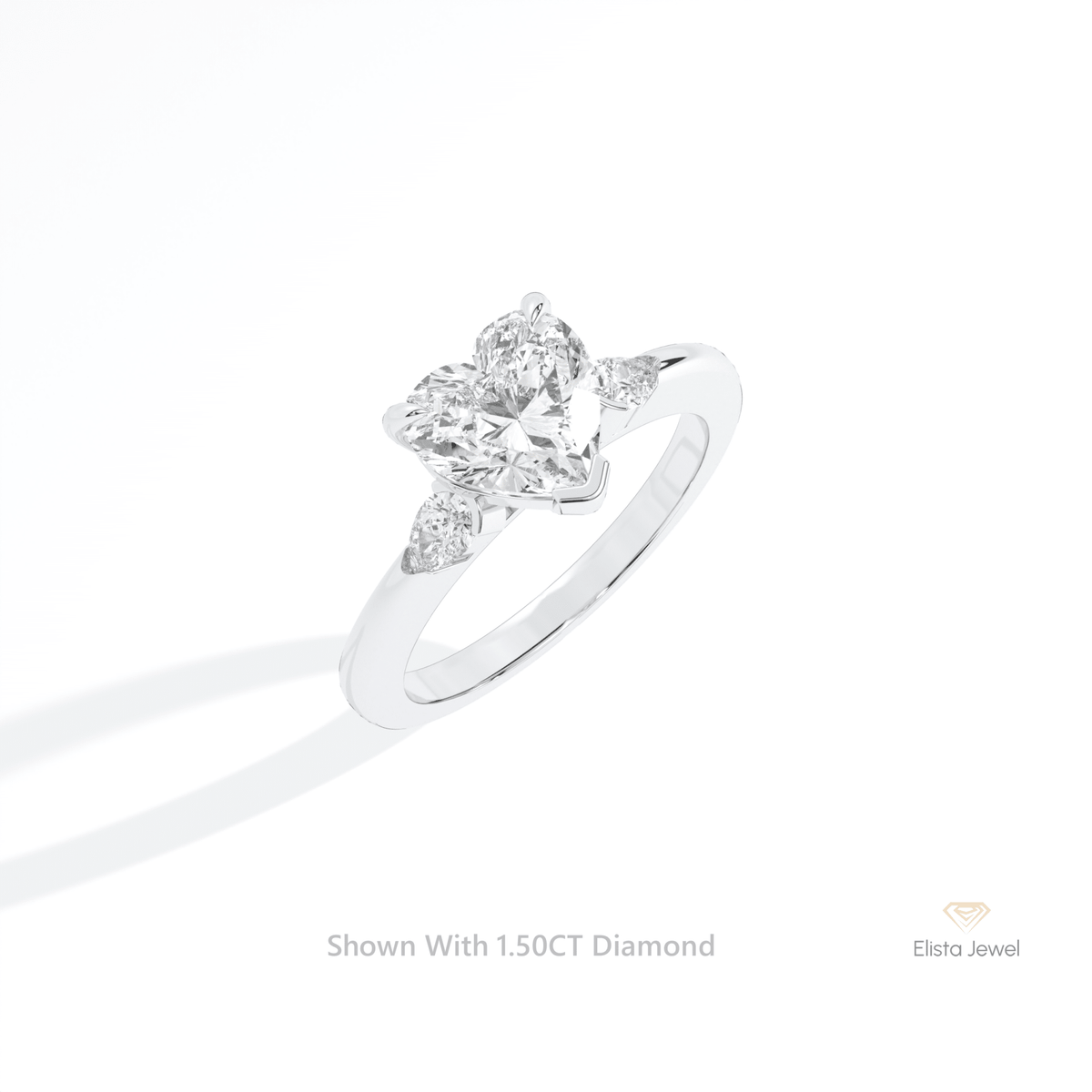 Heart Cut Three Stone Engagement Lab Grown Diamond Ring in 14K Rose Gold - Profile View