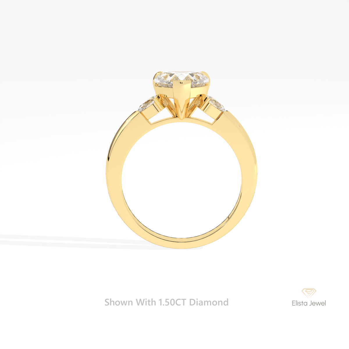 Heart Cut Three Stone Engagement Lab Grown Diamond Ring in 10K Rose Gold - Angled View