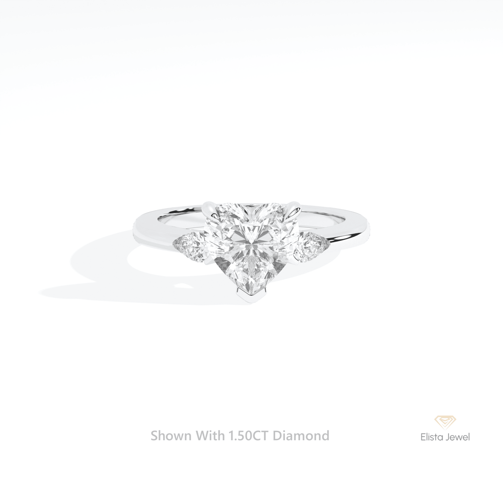 Heart Cut Three Stone Engagement Lab Grown Diamond Ring in 14K Yellow Gold - Detail View