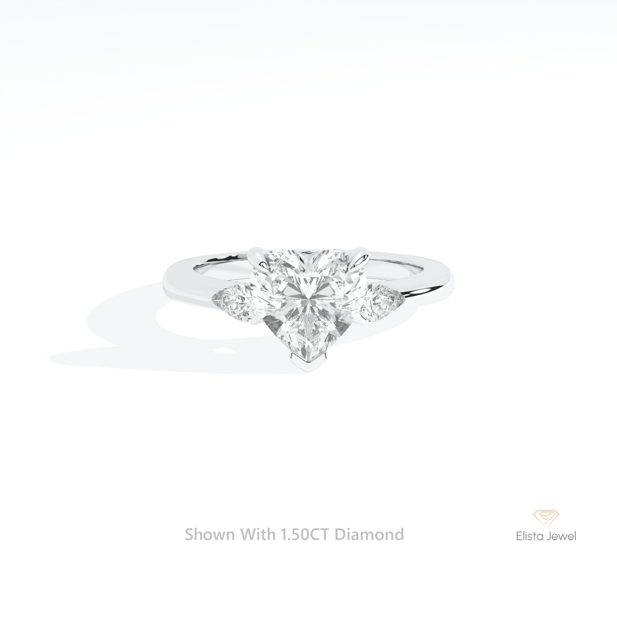 Heart Cut Three Stone Engagement Lab Grown Diamond Ring in 14K Yellow Gold - Detail View