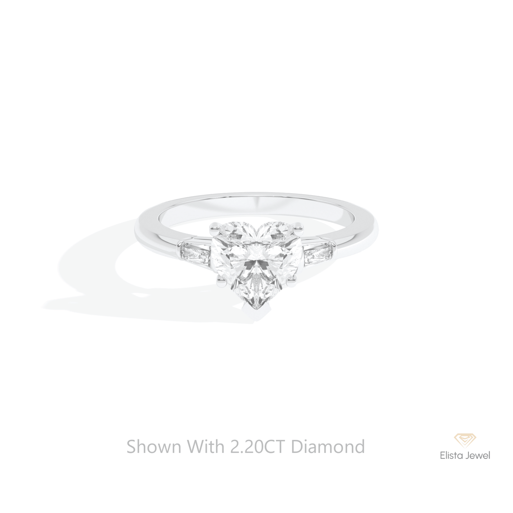 Heart Cut Three Stone Wedding Lab Grown Diamond Ring in 14K Yellow Gold - Detail View