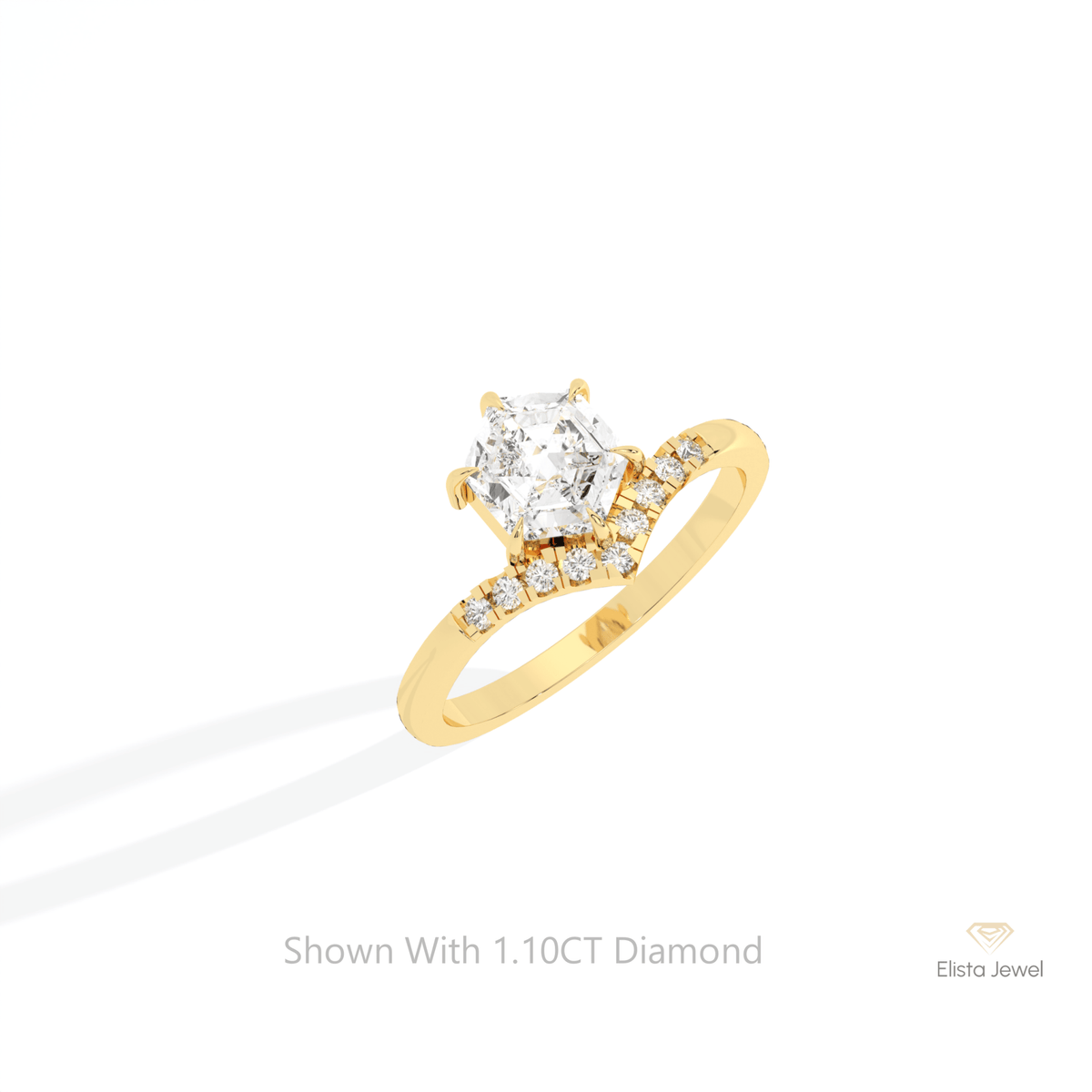 Hexagon Cut Accent Engagement Lab Grown Diamond Ring in 14K Rose Gold - Profile View