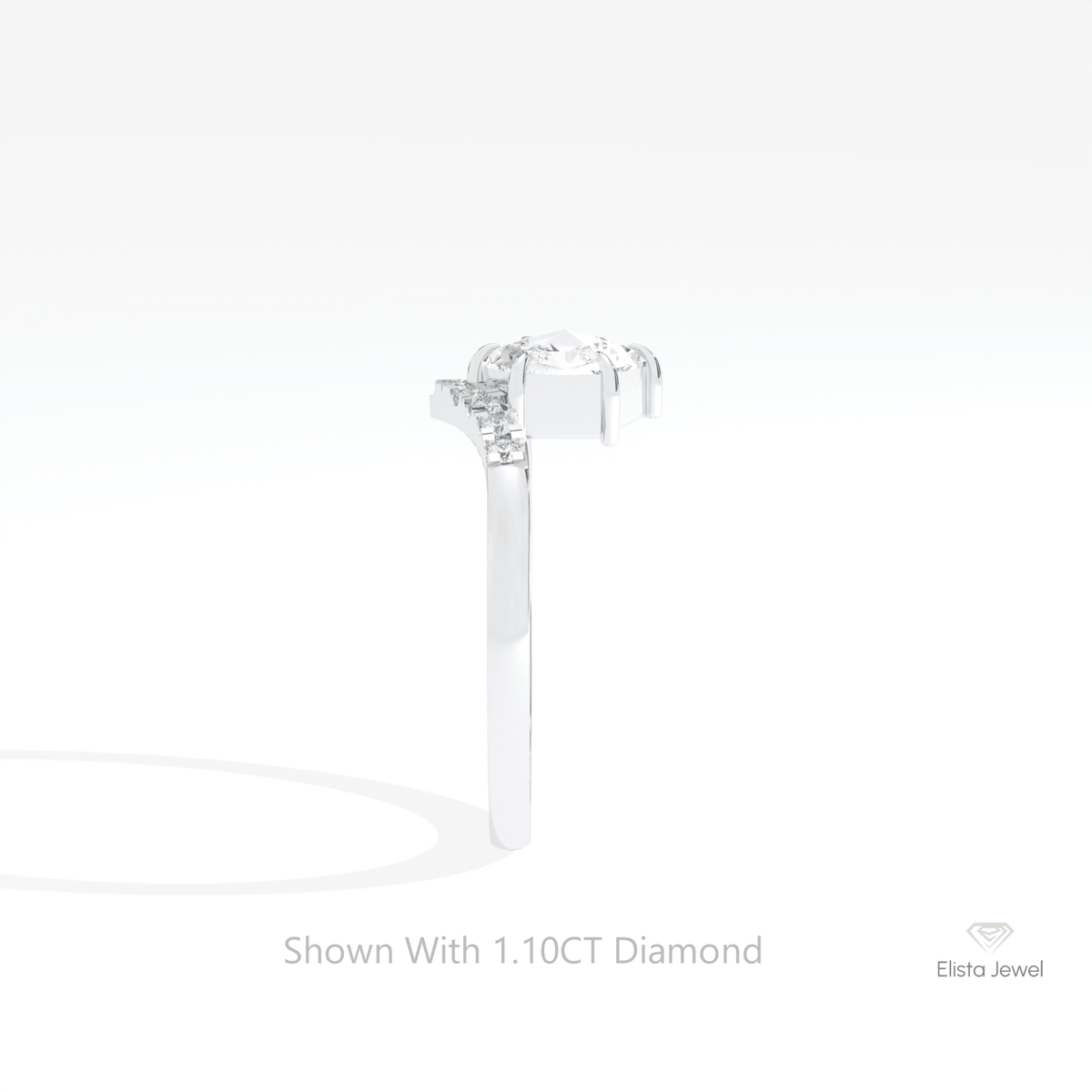 Hexagon Cut Accent Engagement Lab Grown Diamond Ring in 14K White Gold - Top View