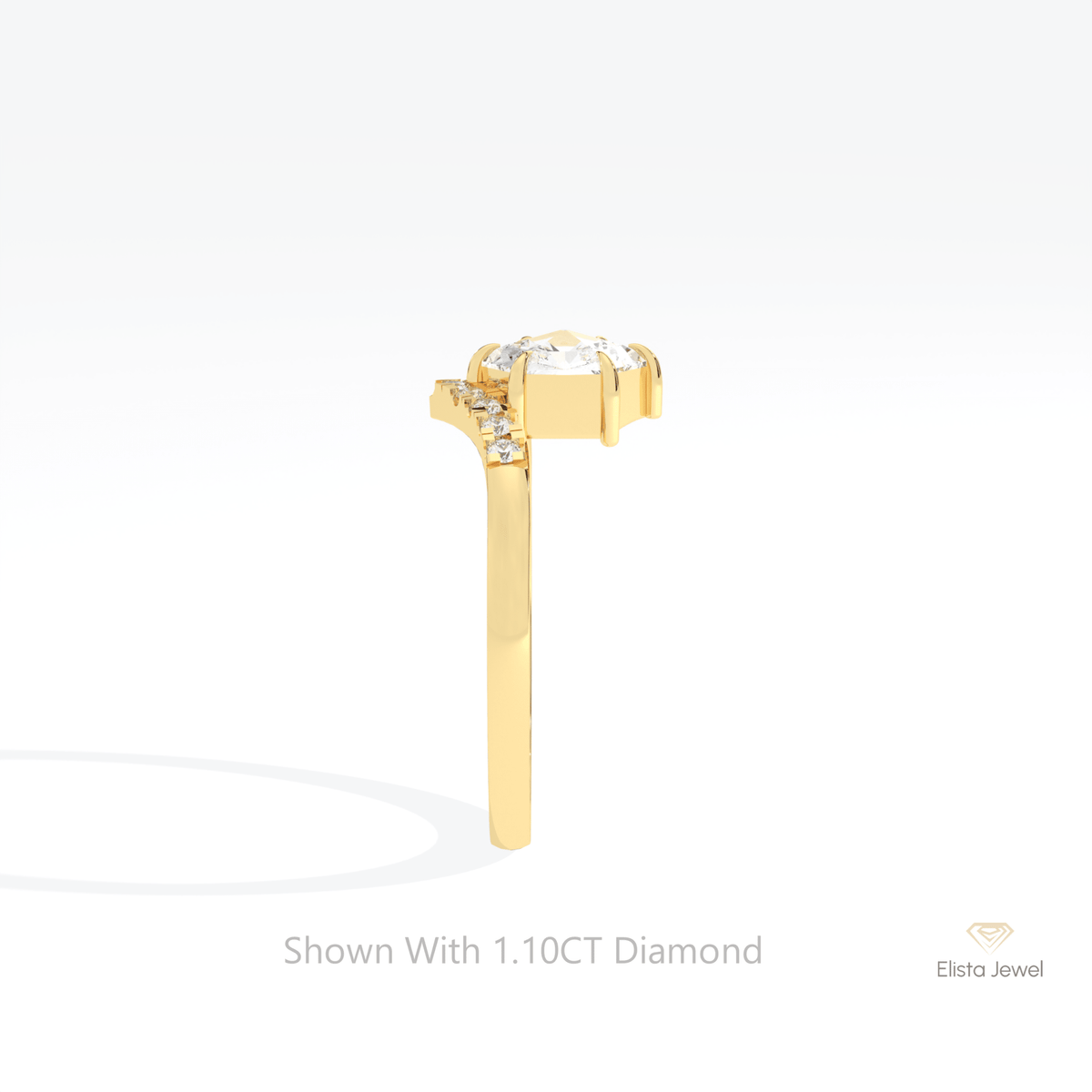 Hexagon Cut Accent Engagement Lab Grown Diamond Ring in 18K Yellow Gold - Perspective View