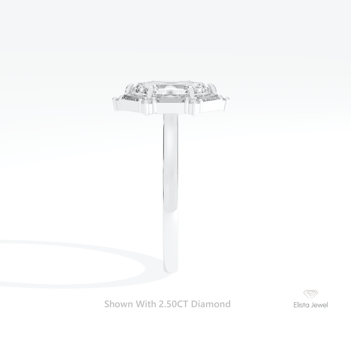 Hexagon Cut Halo Engagement Lab Grown Diamond Ring in 14K White Gold - Top View